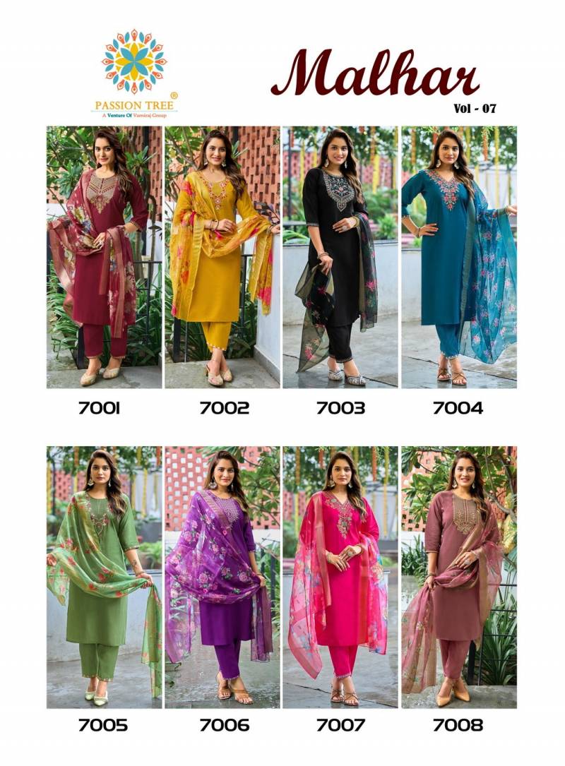 Malhar Vol 7 By Passion Tree Roman Silk Kurti Pant And Dupatta