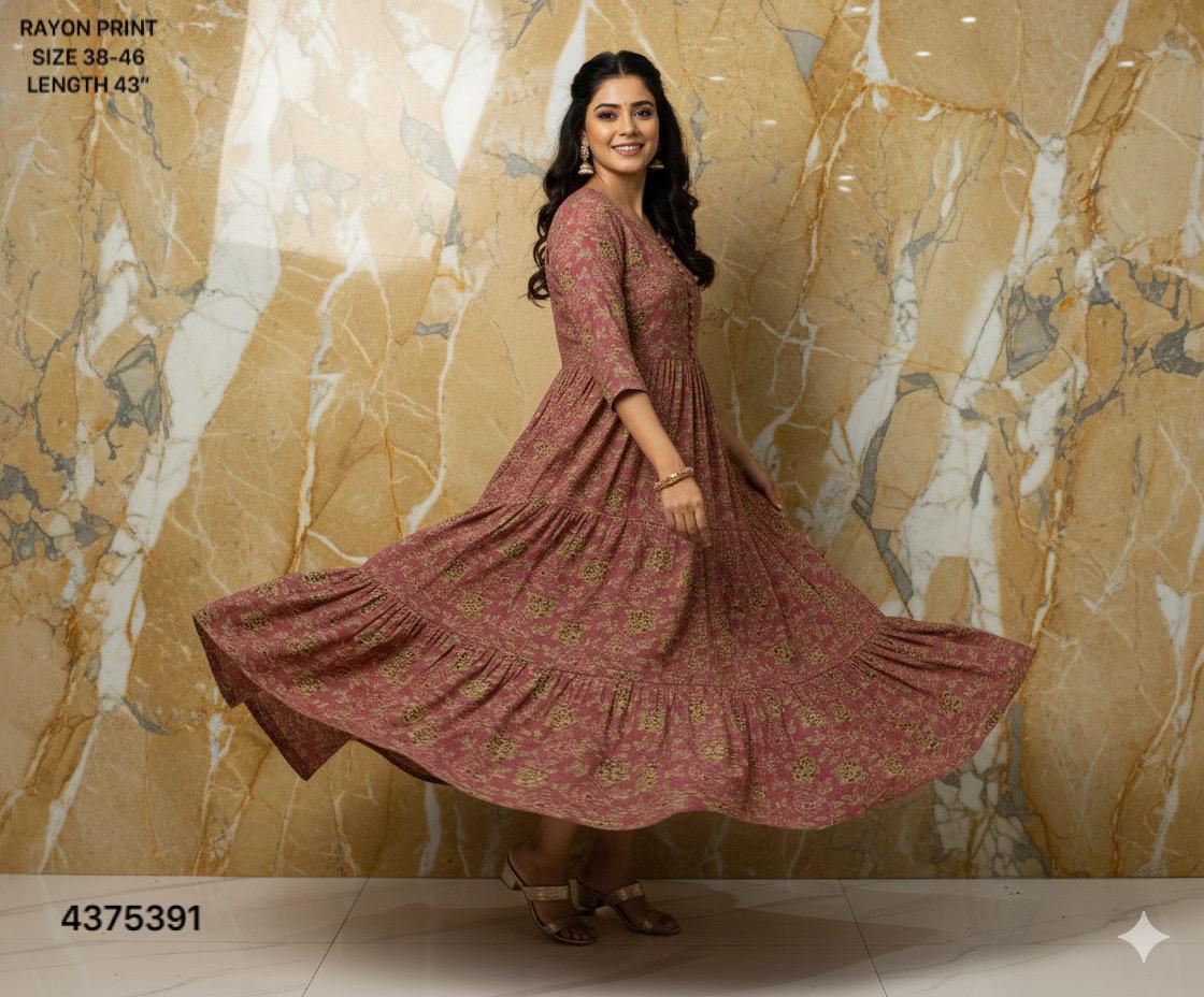 Naisha K 442 Rayon Print Midi Style Kurti Casual Wear Collection