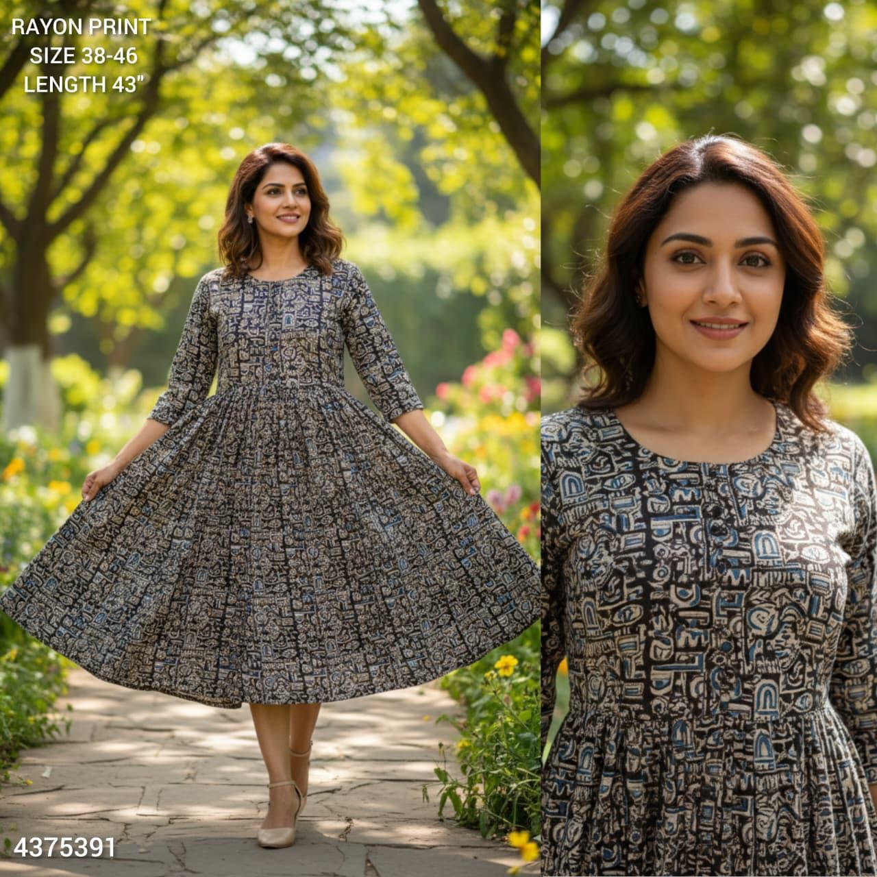 Naisha K 442 Rayon Print Midi Style Kurti Casual Wear Collection