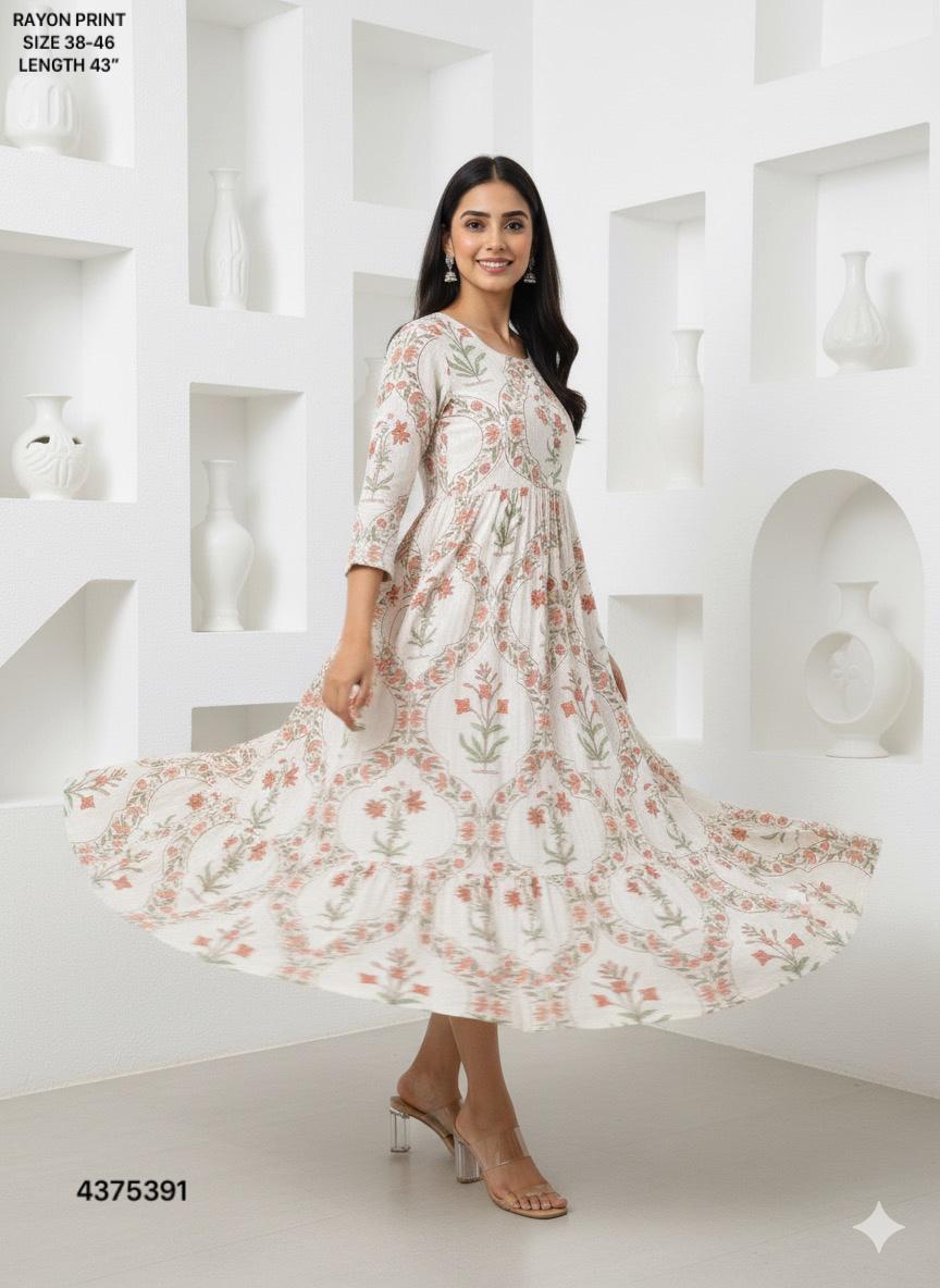 Naisha K 442 Rayon Print Midi Style Kurti Casual Wear Collection