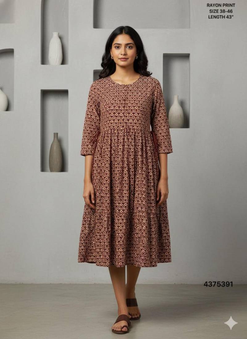 Naisha K 442 Rayon Print Midi Style Kurti Casual Wear Collection
