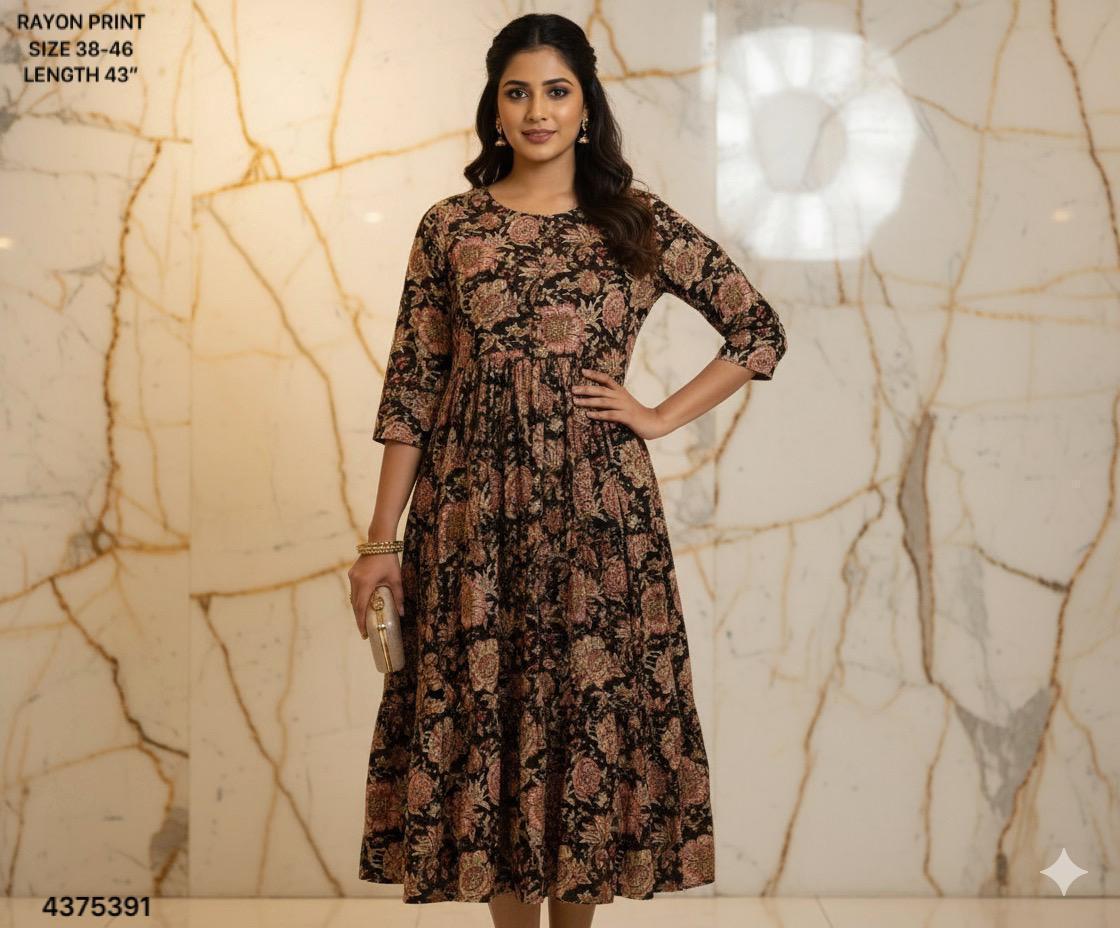 Naisha K 442 Rayon Print Midi Style Kurti Casual Wear Collection