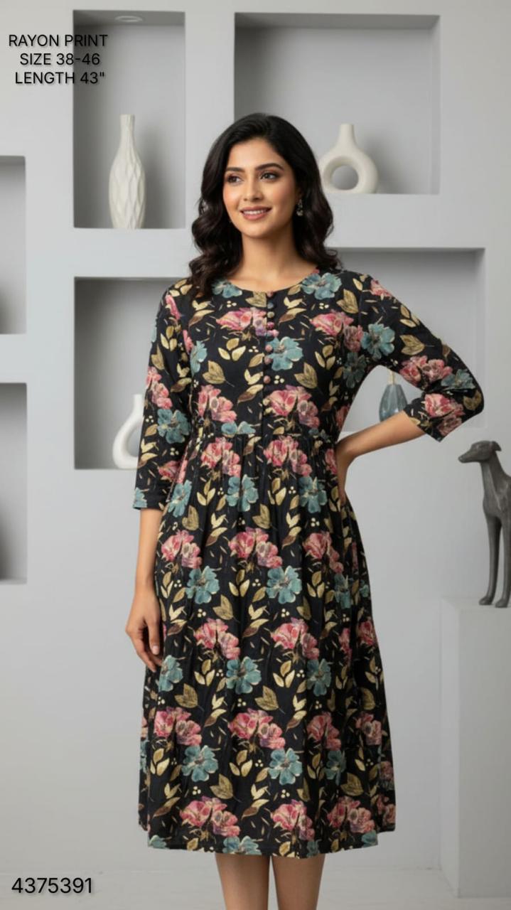 Naisha K 442 Rayon Print Midi Style Kurti Casual Wear Collection