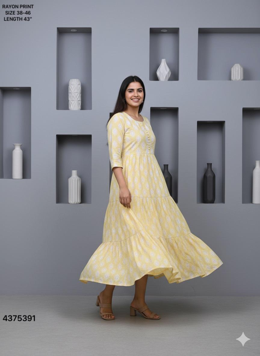 Naisha K 442 Rayon Print Midi Style Kurti Casual Wear Collection