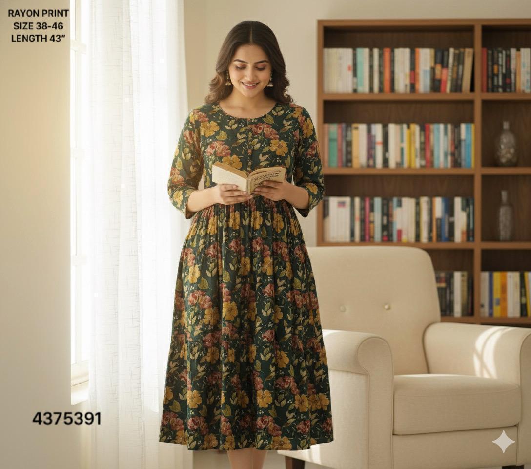 Naisha K 442 Rayon Print Midi Style Kurti Casual Wear Collection