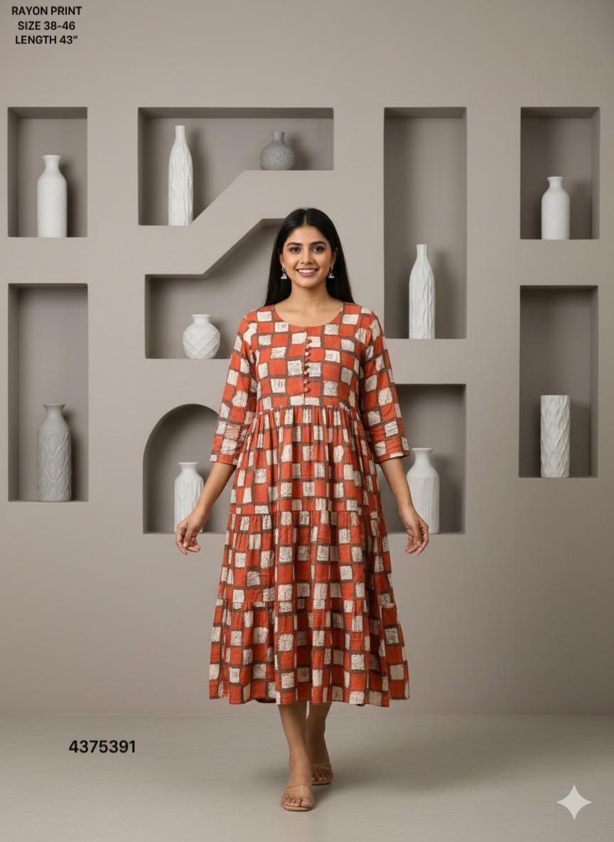 Naisha K 442 Rayon Print Midi Style Kurti Casual Wear Collection