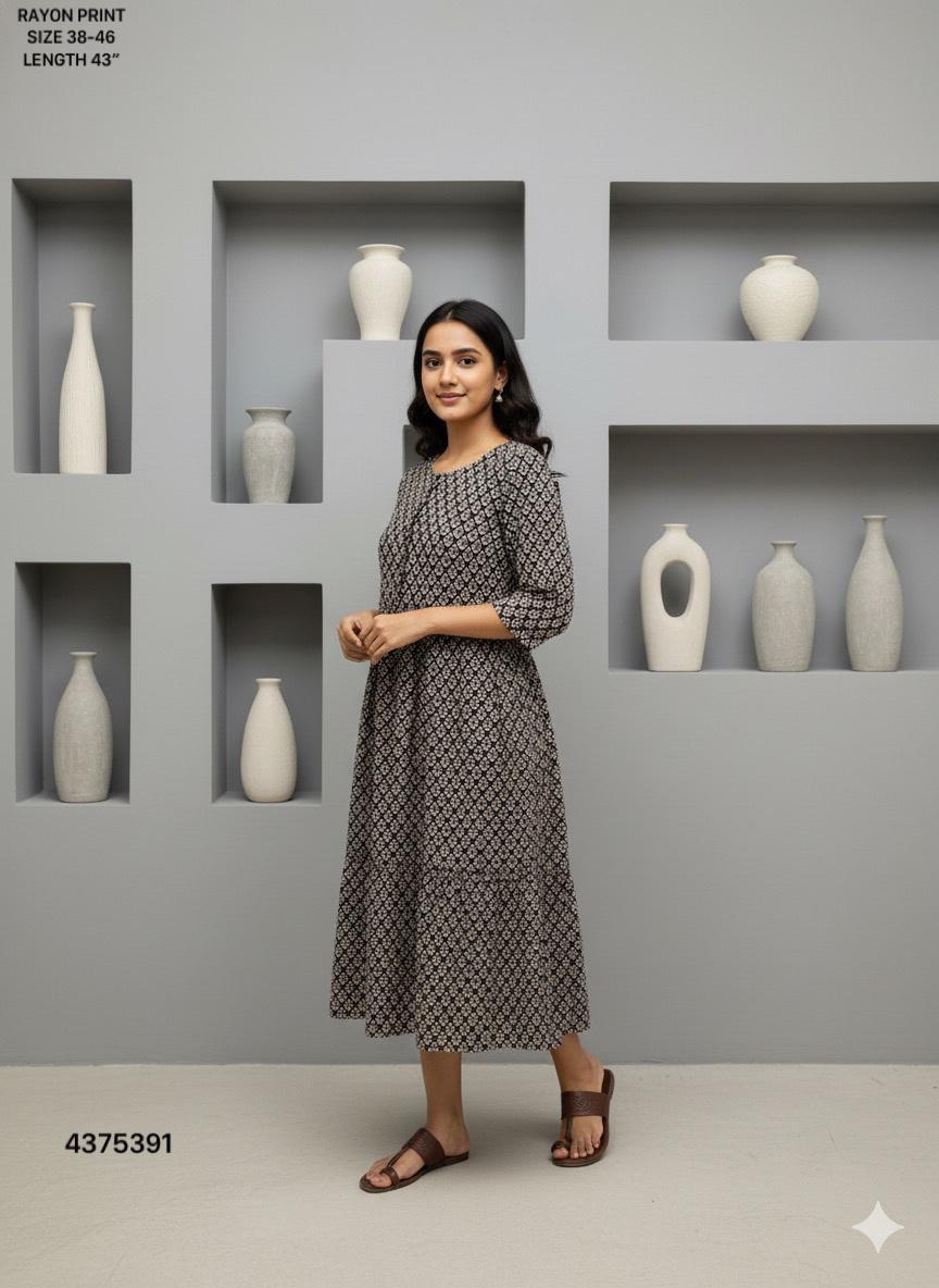 Naisha K 442 Rayon Print Midi Style Kurti Casual Wear Collection