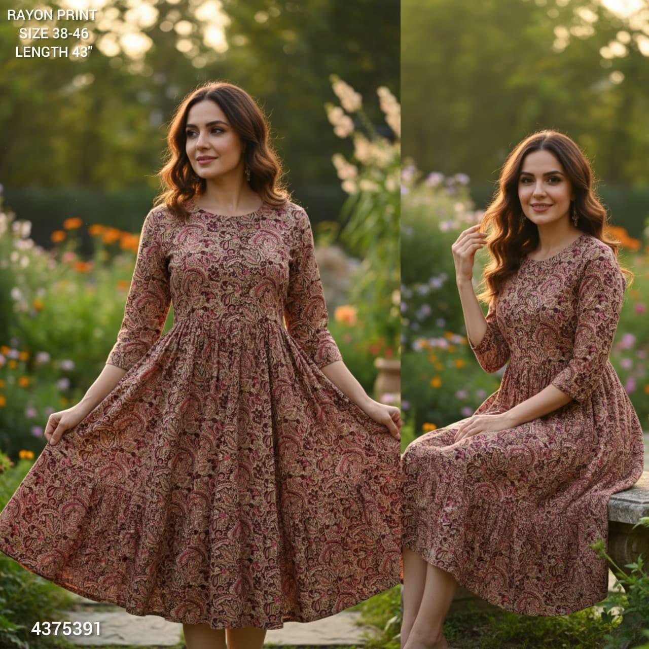 Naisha K 442 Rayon Print Midi Style Kurti Casual Wear Collection