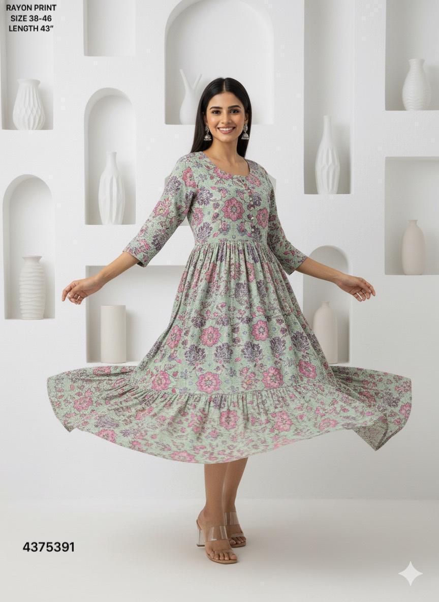 Naisha K 442 Rayon Print Midi Style Kurti Casual Wear Collection