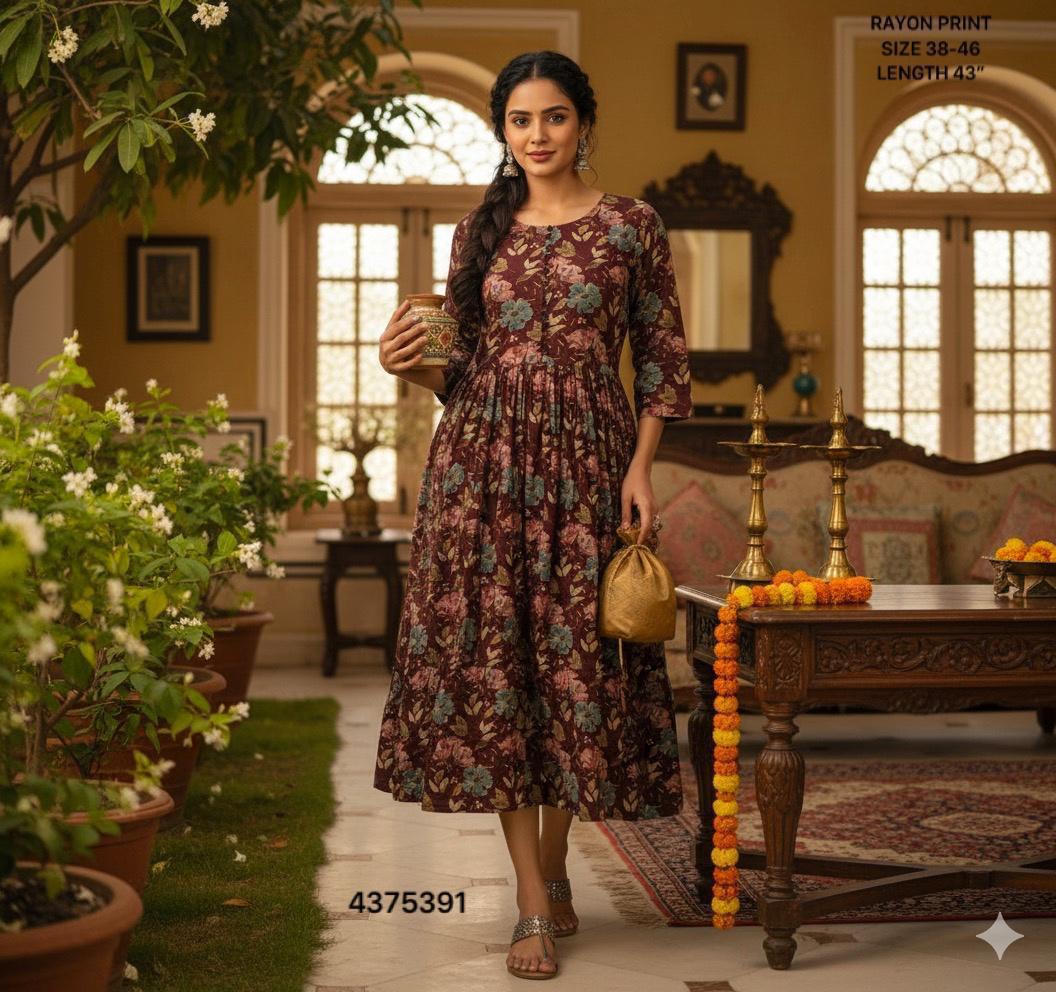 Naisha K 442 Rayon Print Midi Style Kurti Casual Wear Collection