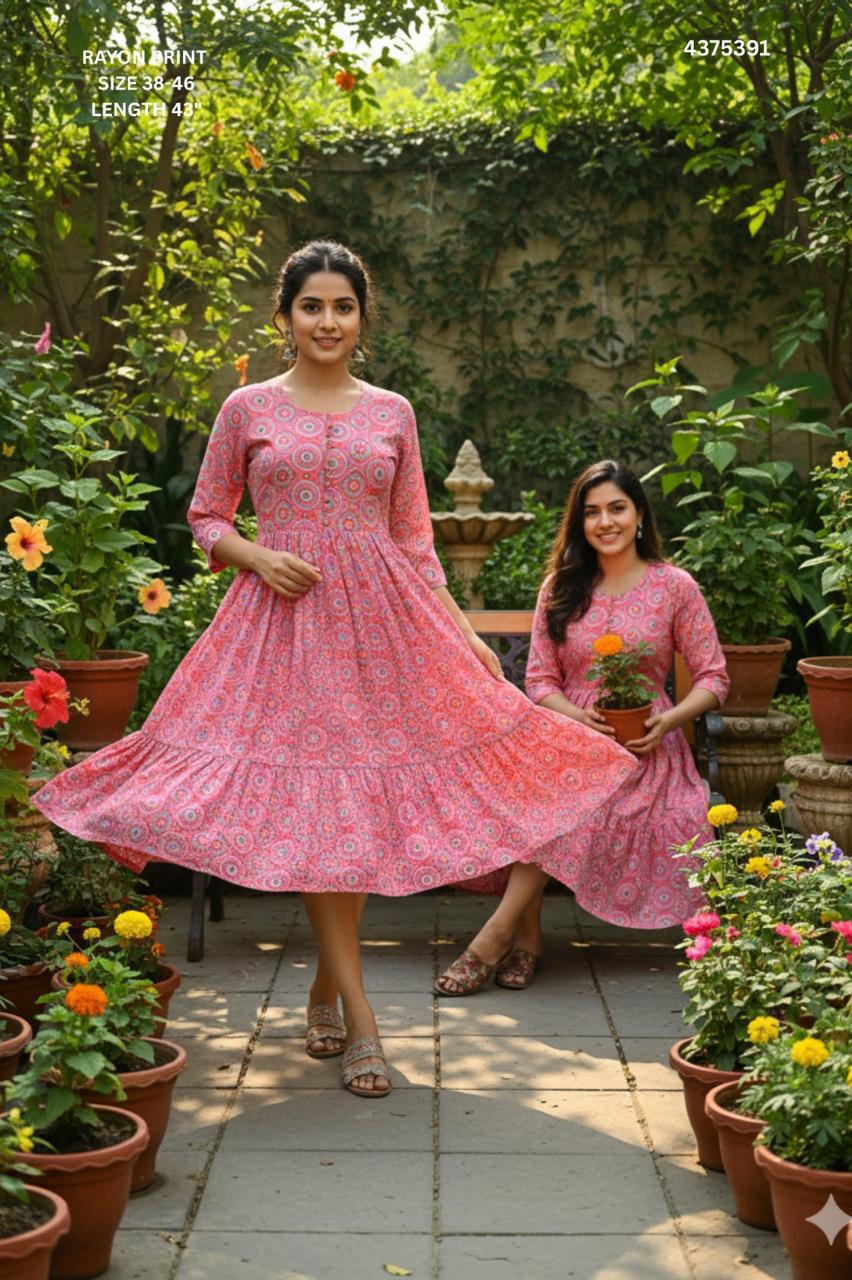 Naisha K 442 Rayon Print Midi Style Kurti Casual Wear Collection
