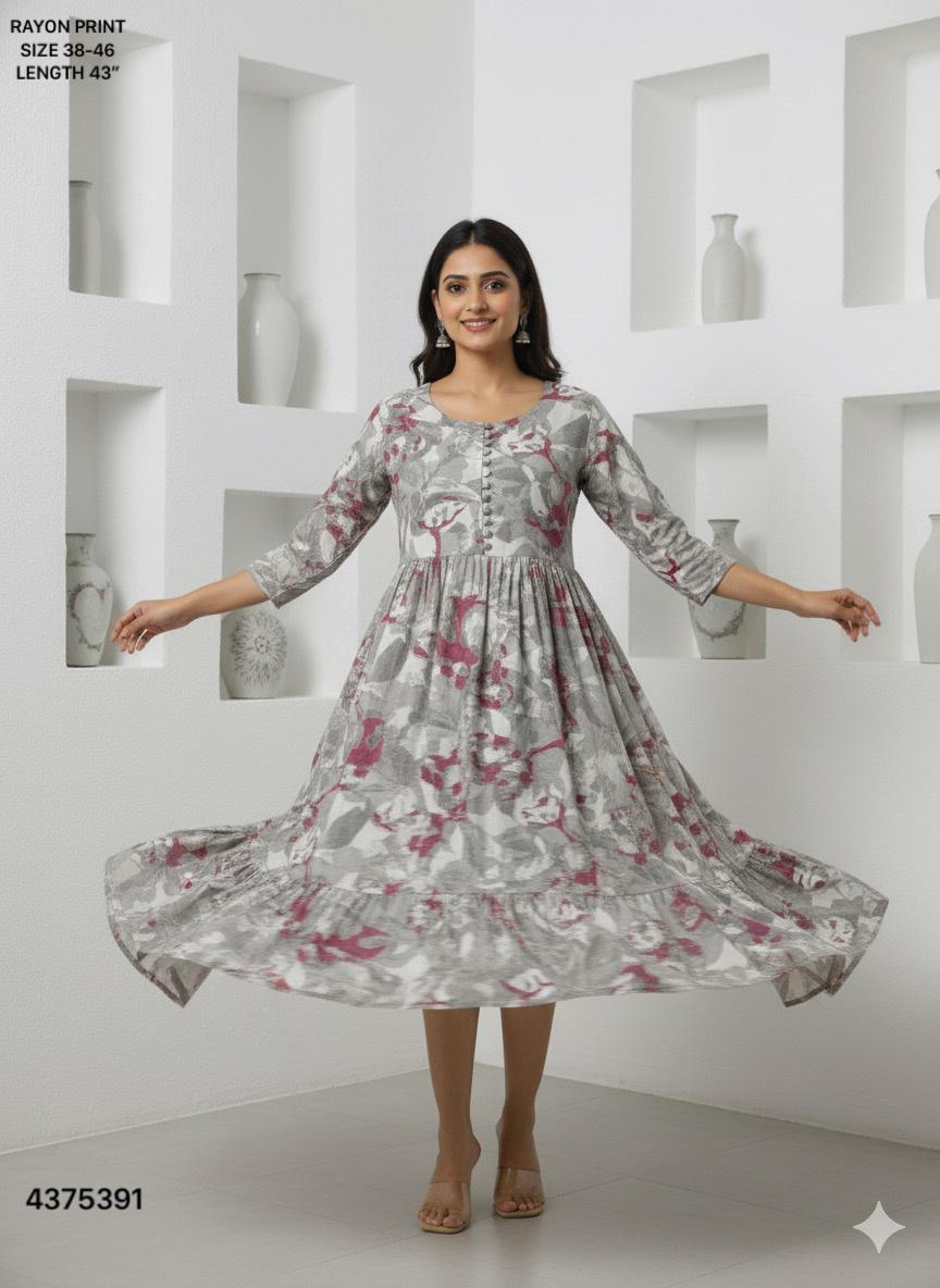 Naisha K 442 Rayon Print Midi Style Kurti Casual Wear Collection