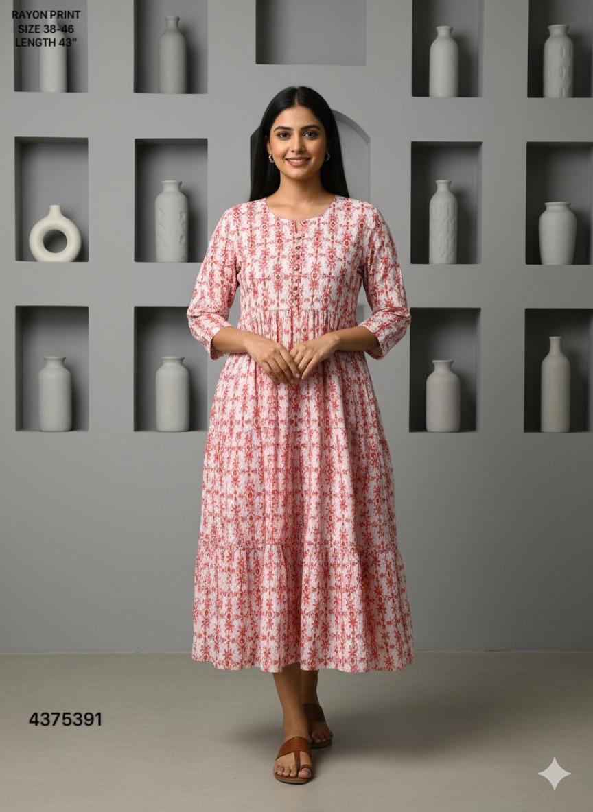 Naisha K 442 Rayon Print Midi Style Kurti Casual Wear Collection