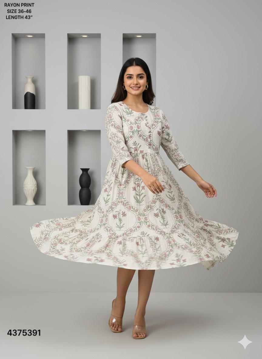 Naisha K 442 Rayon Print Midi Style Kurti Casual Wear Collection