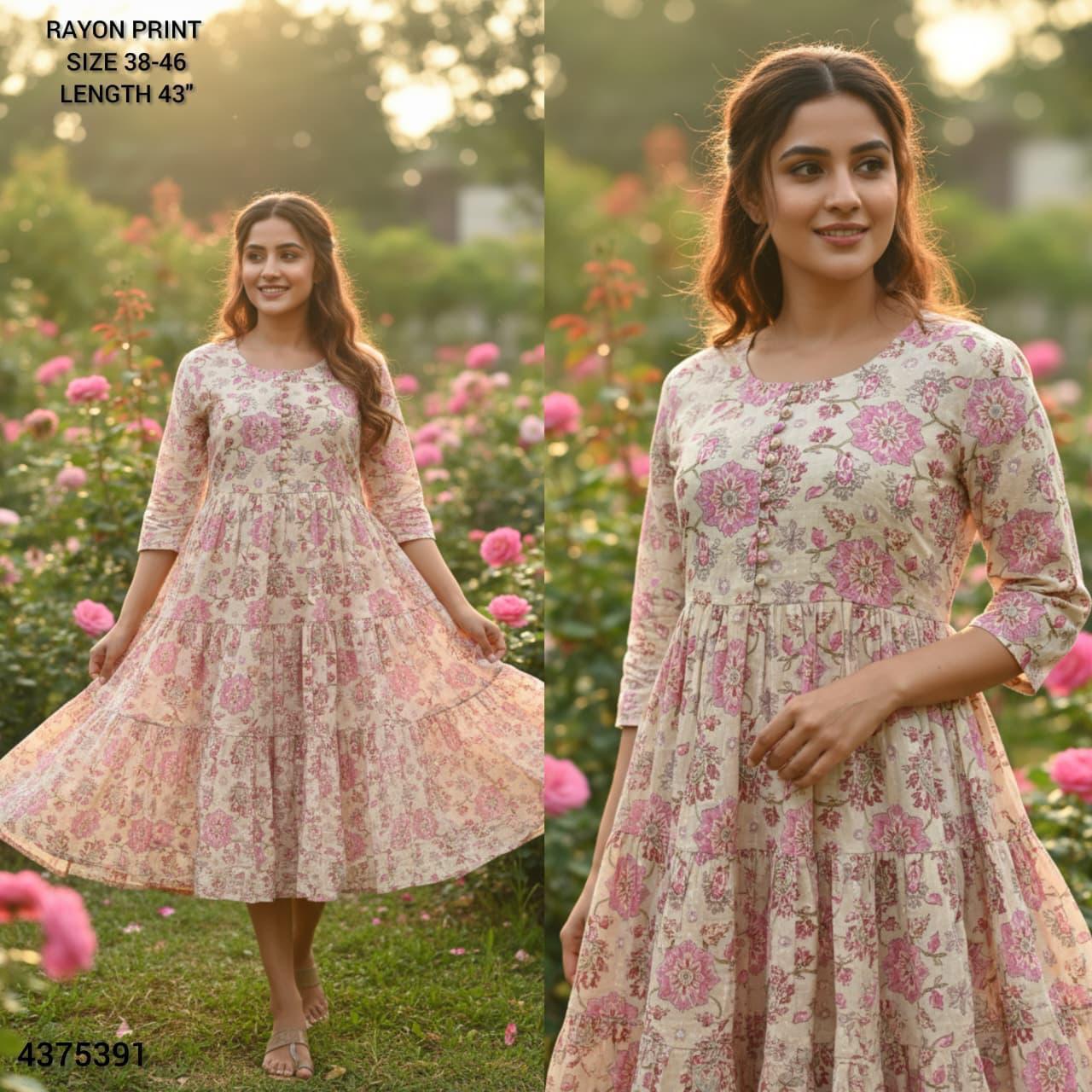 Naisha K 442 Rayon Print Midi Style Kurti Casual Wear Collection