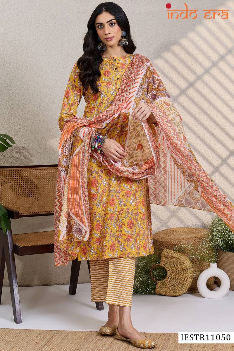 Indo Era 2585 Cotton Floral Printed Kurti With Bottom Dupatta