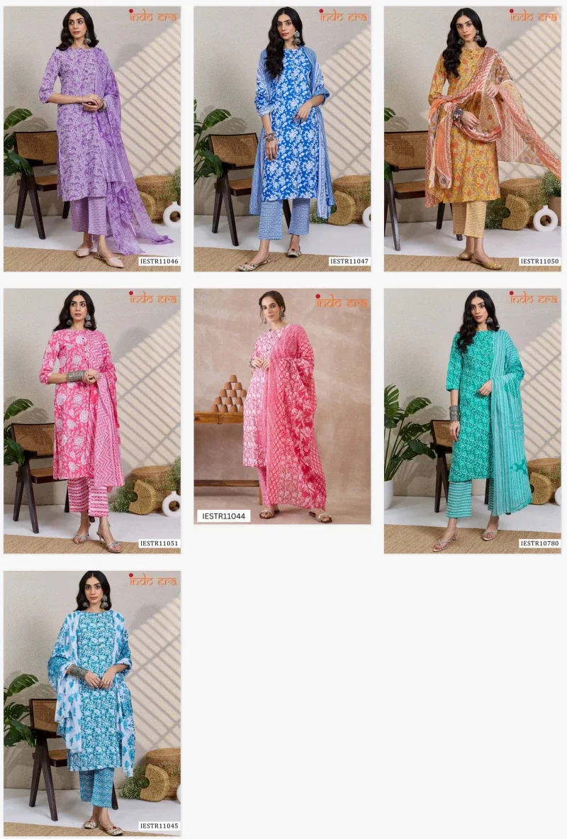 Indo Era 2585 Cotton Floral Printed Kurti With Bottom Dupatta