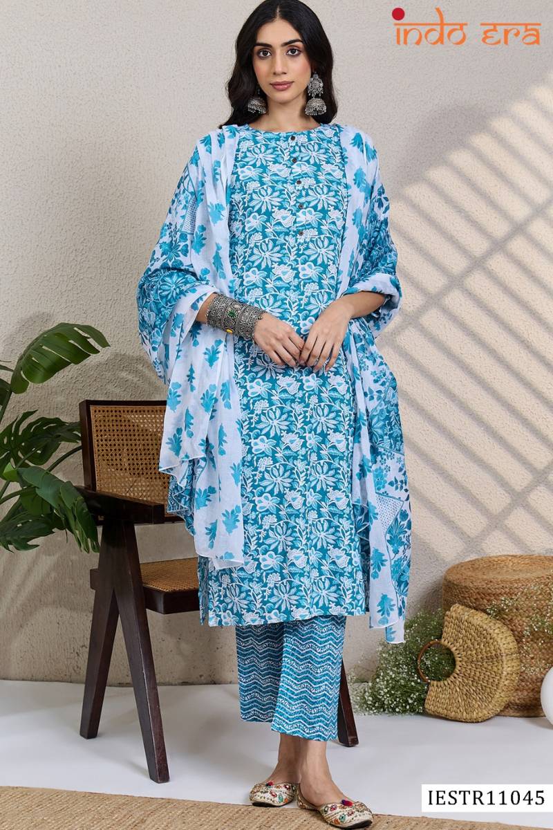 Indo Era 2585 Cotton Floral Printed Kurti With Bottom Dupatta