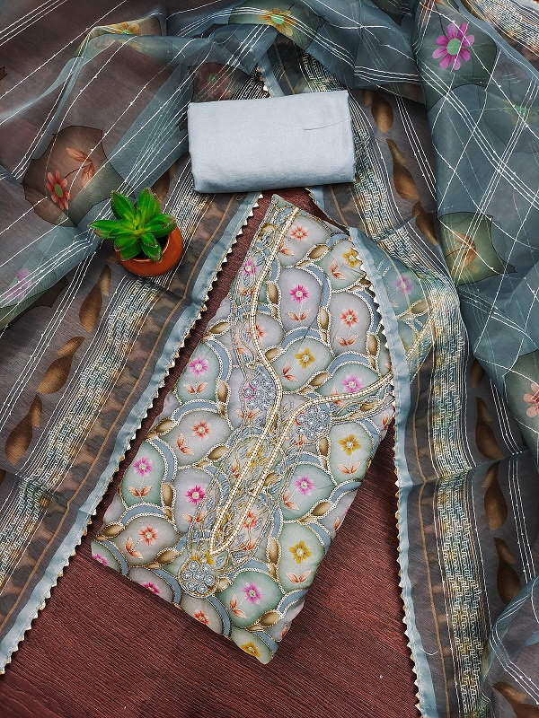 Navya Suit 160 Party Wear Unstitched handworked Organza Silk top with Bottom and Dupatta Suit