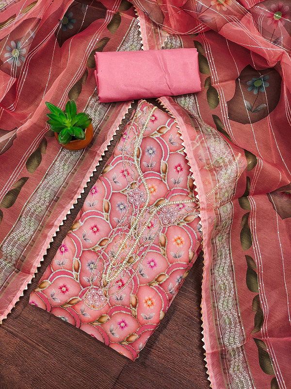 Navya Suit 160 Party Wear Unstitched handworked Organza Silk top with Bottom and Dupatta Suit