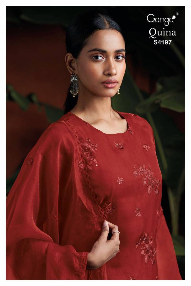 Ganga Quina 4197 Bemberg Kora Silk Embroidery Salwar Kameez