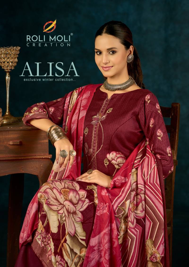 Roli Moli Alisa Viscose Pashmina Print Embroidery Dress Material