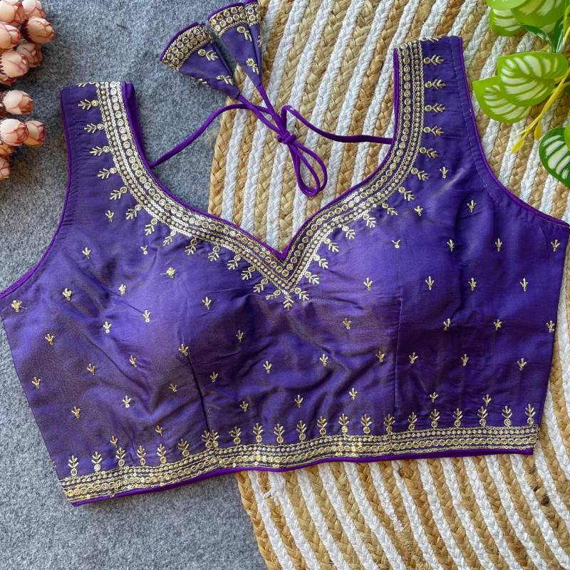Fab D227 Cosmos Silk Sequence Embroidery Blouse Collection