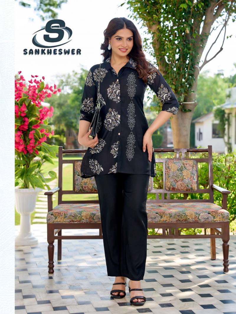 Sankheswer Lollipop Vertican Foil Diccharge Print Top And Bottom