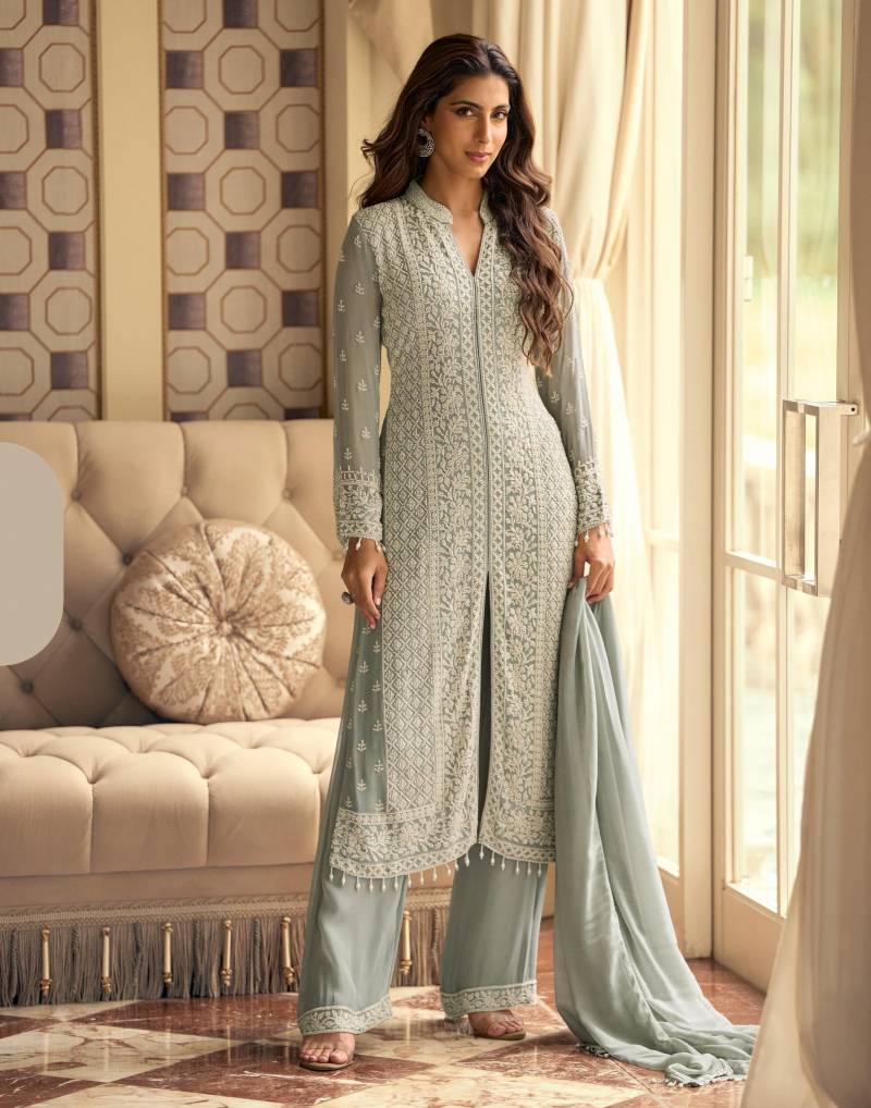 Sayuri Rishta Georgette Embroidered Work Top Plazzo And Dupatta