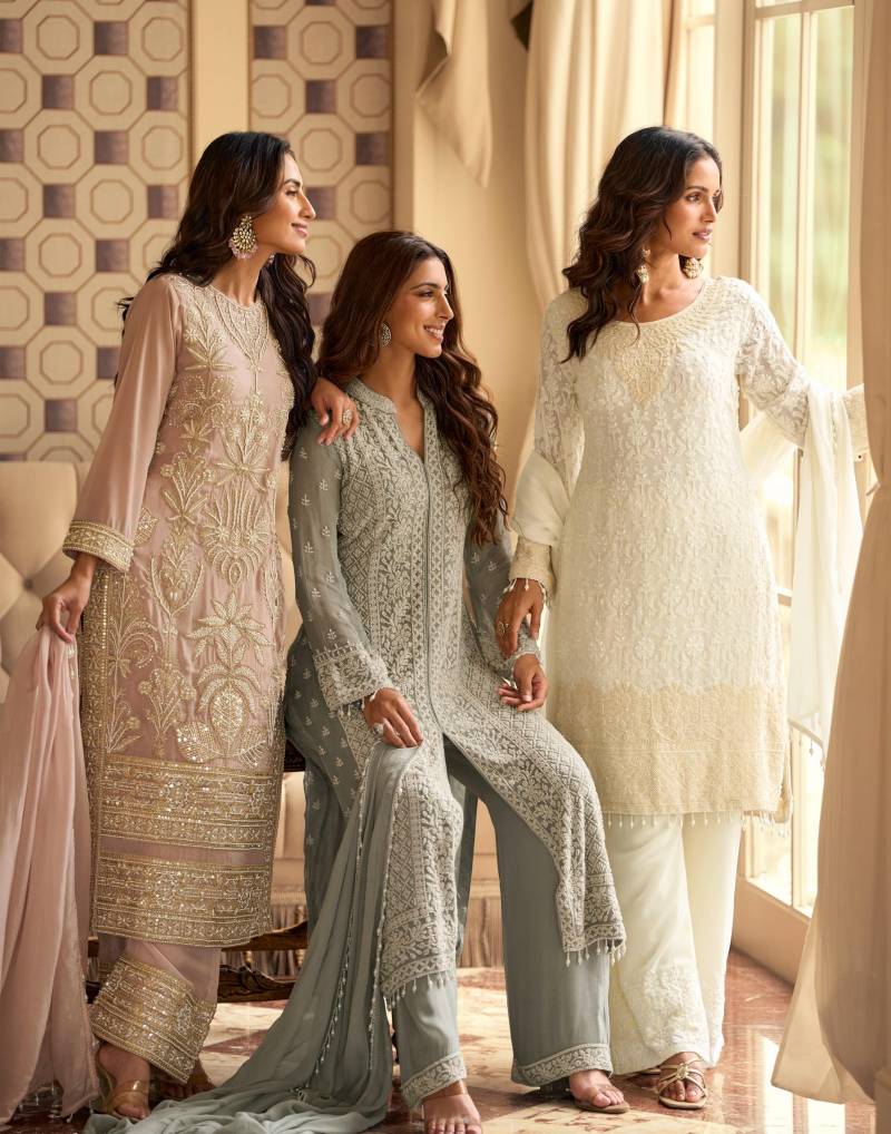 Sayuri Rishta Georgette Embroidered Work Top Plazzo And Dupatta