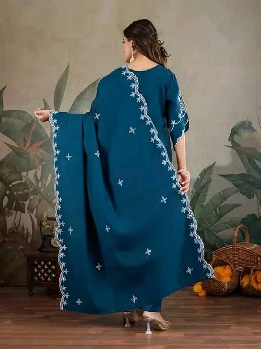 9 Star Syera Hit Roman SIlk Embroidered Designer Kurti With Bottam Dupatta