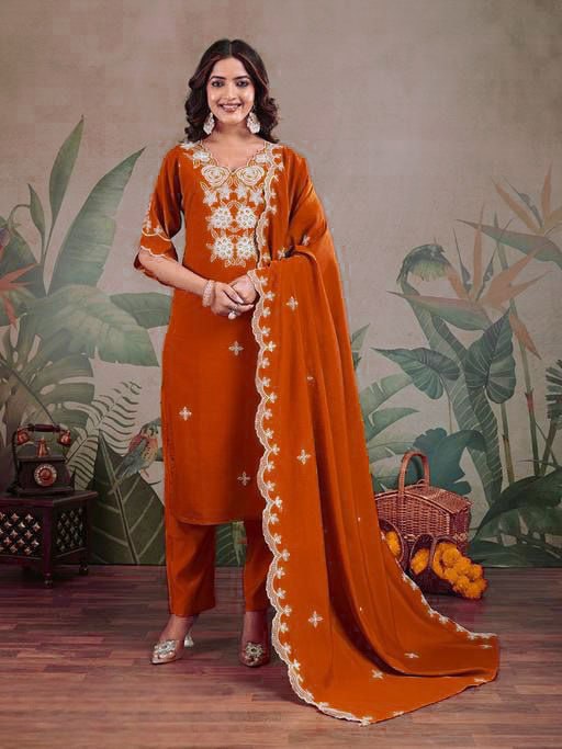 9 Star Syera Hit Roman SIlk Embroidered Designer Kurti With Bottam Dupatta