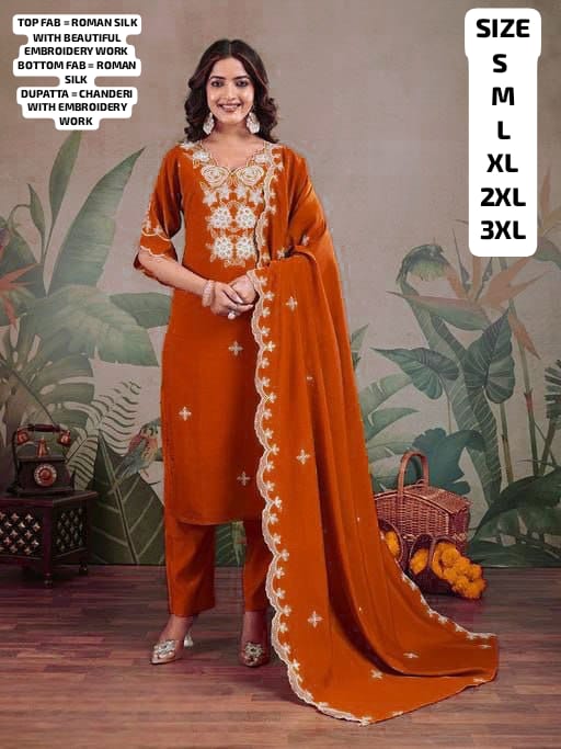 9 Star Syera Hit Roman SIlk Embroidered Designer Kurti With Bottam Dupatta