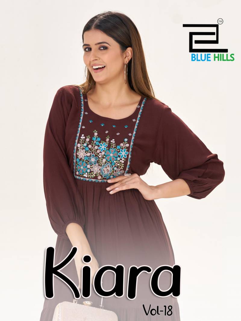 Blue Hills Kiara Vol 18 Rayon Wrinkle Embroidery Work Top Collection