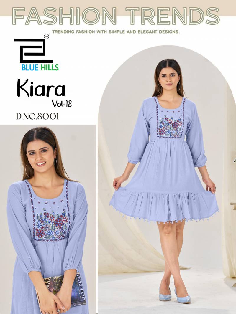 Blue Hills Kiara Vol 18 Rayon Wrinkle Embroidery Work Top Collection