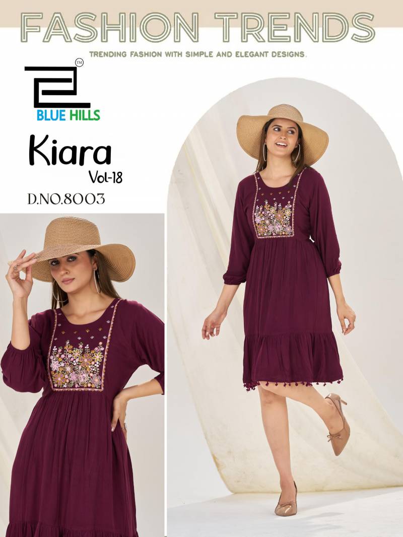 Blue Hills Kiara Vol 18 Rayon Wrinkle Embroidery Work Top Collection