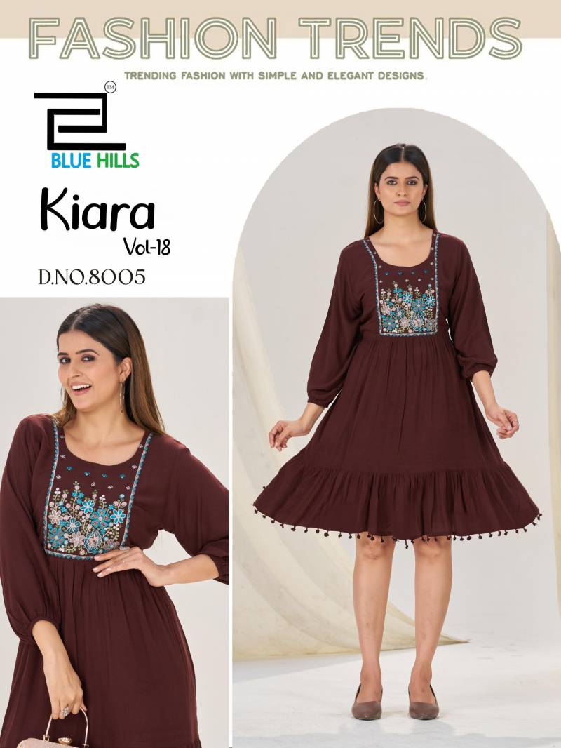 Blue Hills Kiara Vol 18 Rayon Wrinkle Embroidery Work Top Collection