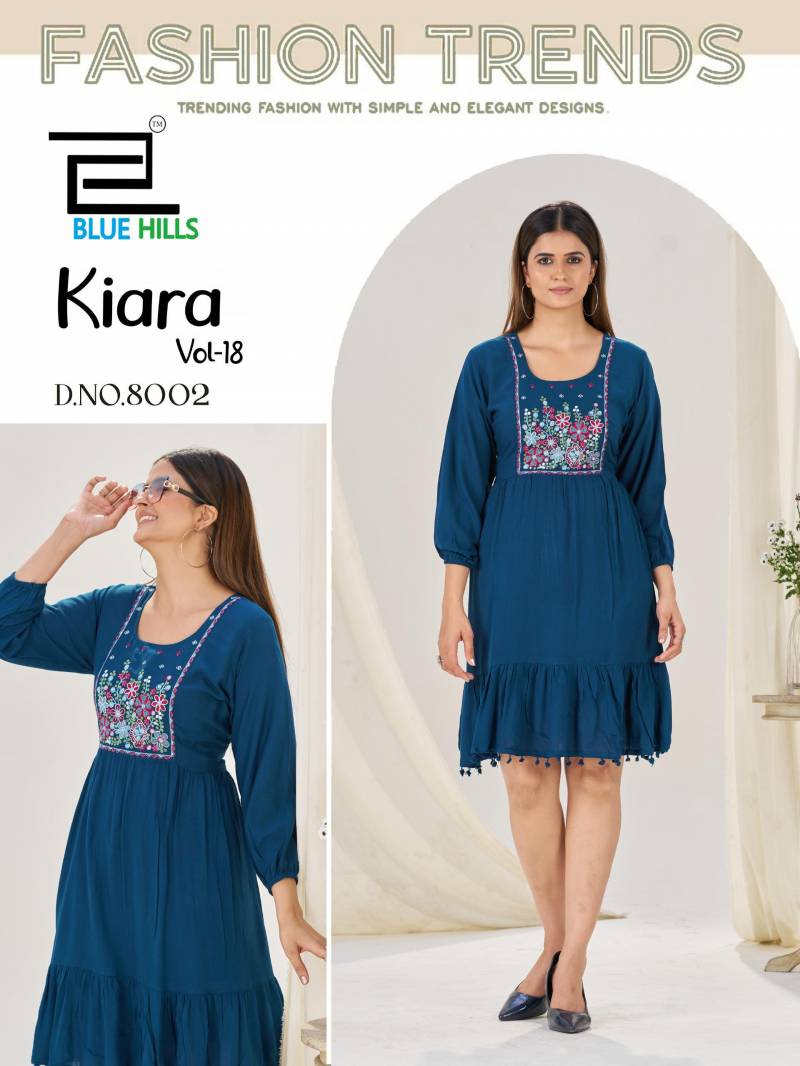 Blue Hills Kiara Vol 18 Rayon Wrinkle Embroidery Work Top Collection