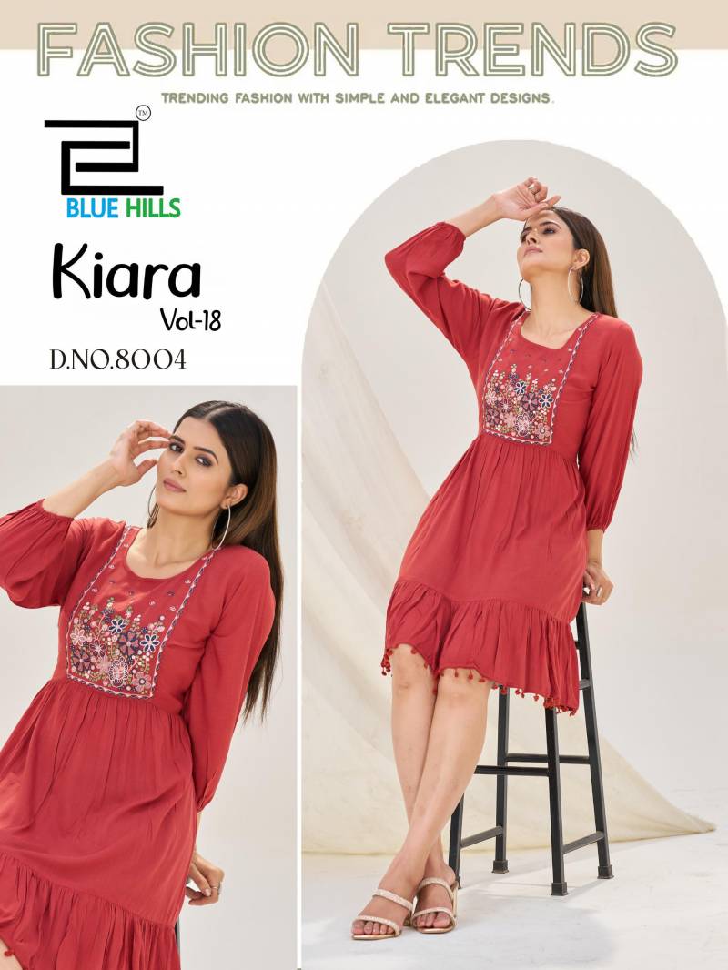 Blue Hills Kiara Vol 18 Rayon Wrinkle Embroidery Work Top Collection