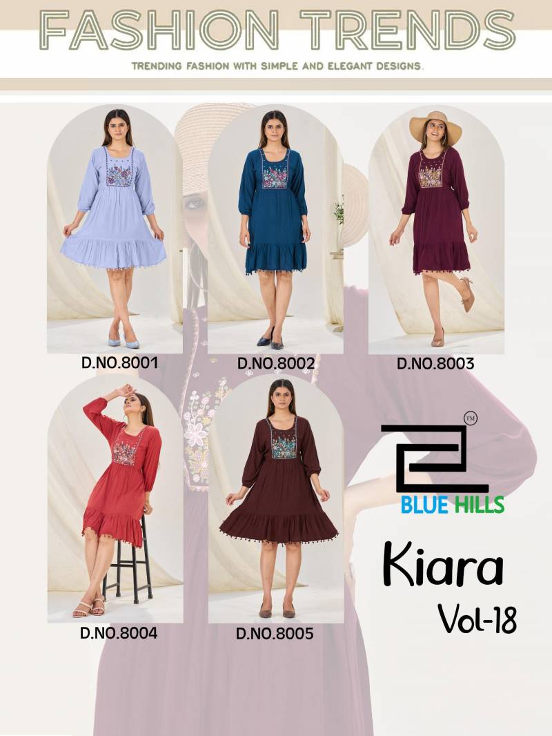 Blue Hills Kiara Vol 18 Rayon Wrinkle Embroidery Work Top Collection