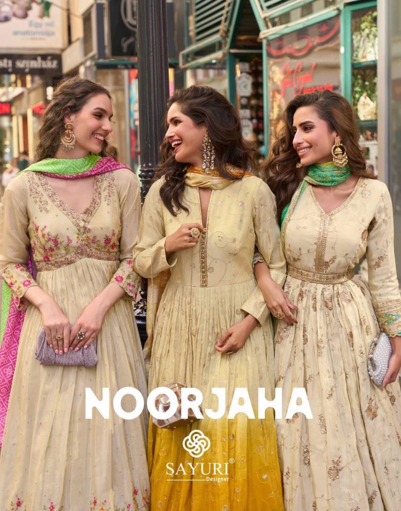 Sayuri Noorjaha Simar Silk Embroidered Work Designer Gown And Dupatta
