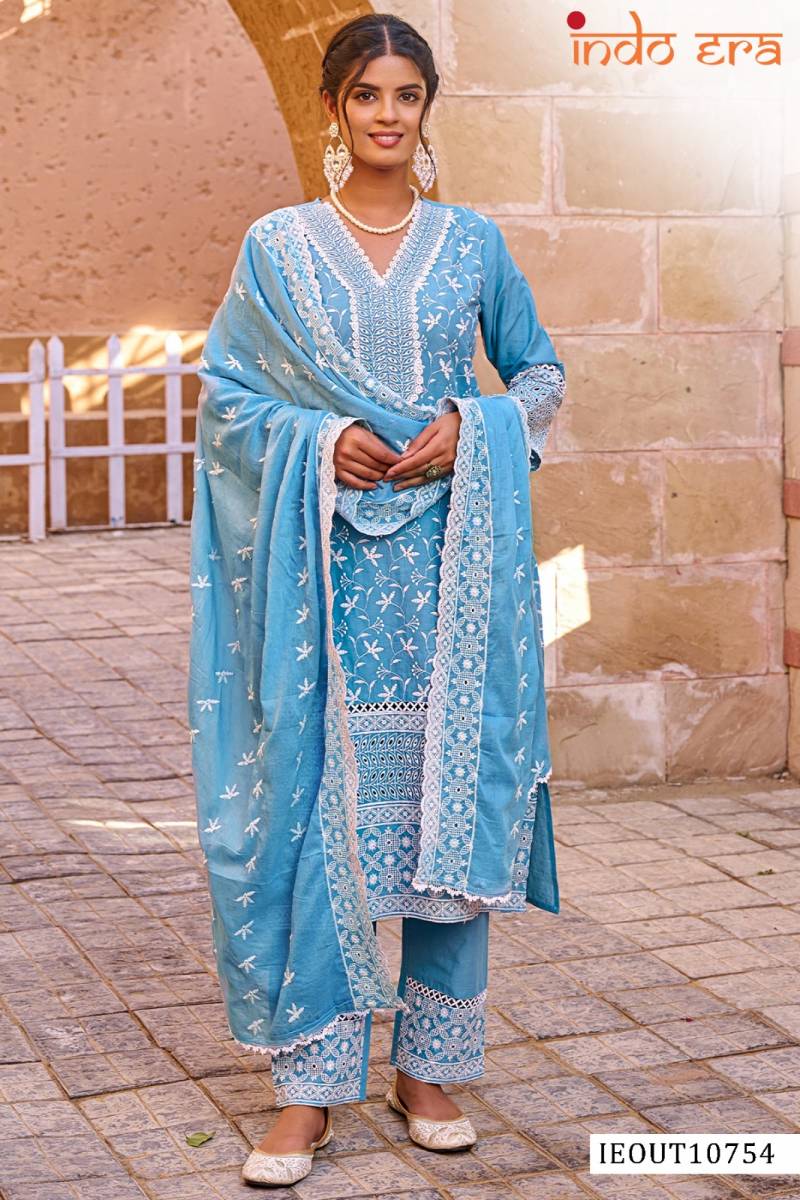 Indo Era 2591 Cotton Floral Printed Embroidered Kurti Bottam with Dupatta