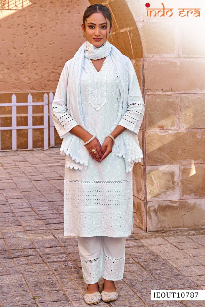 Indo Era 2591 Cotton Floral Printed Embroidered Kurti Bottam with Dupatta