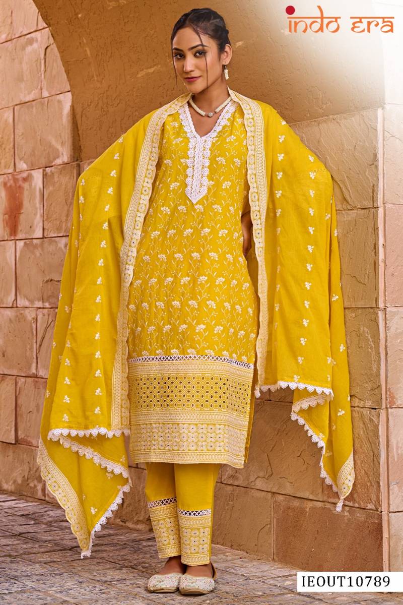 Indo Era 2591 Cotton Floral Printed Embroidered Kurti Bottam with Dupatta