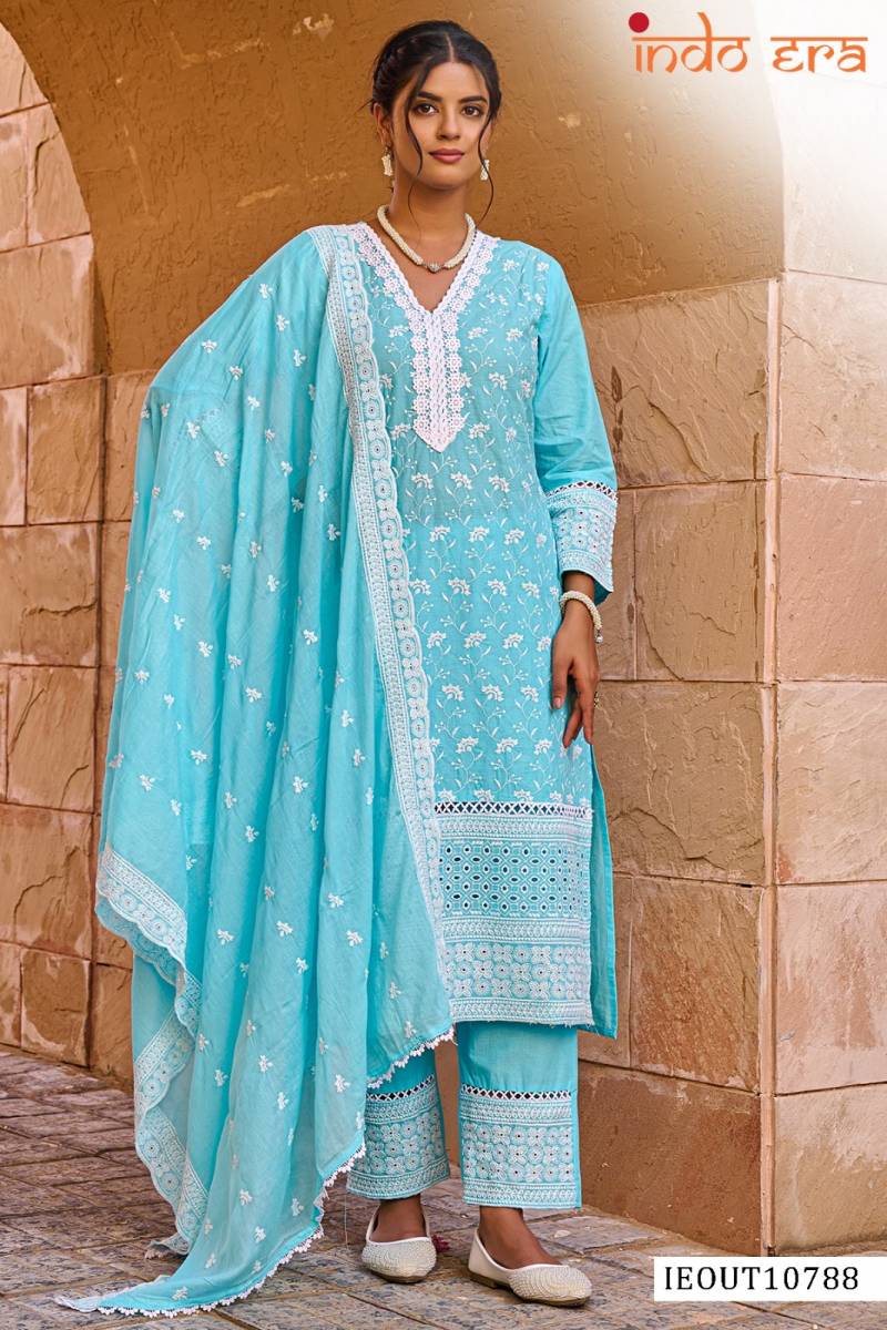 Indo Era 2591 Cotton Floral Printed Embroidered Kurti Bottam with Dupatta