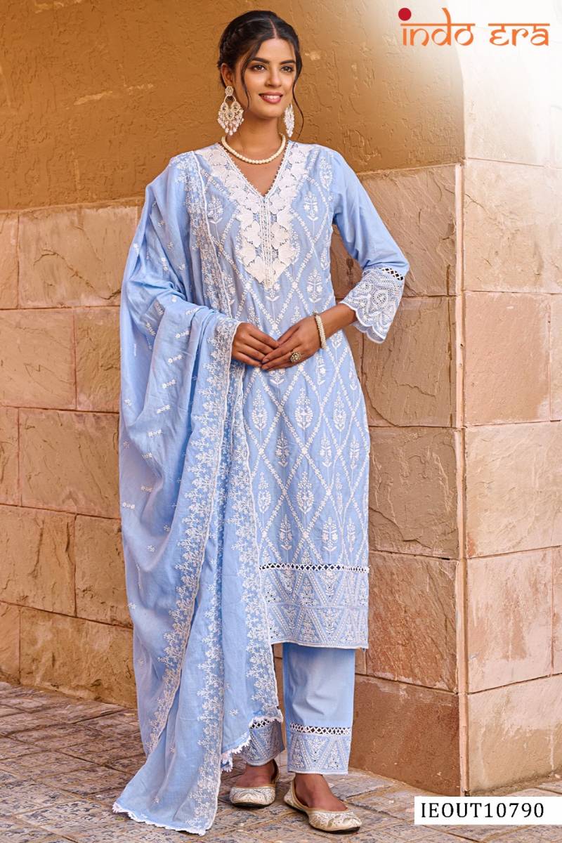 Indo Era 2591 Cotton Floral Printed Embroidered Kurti Bottam with Dupatta