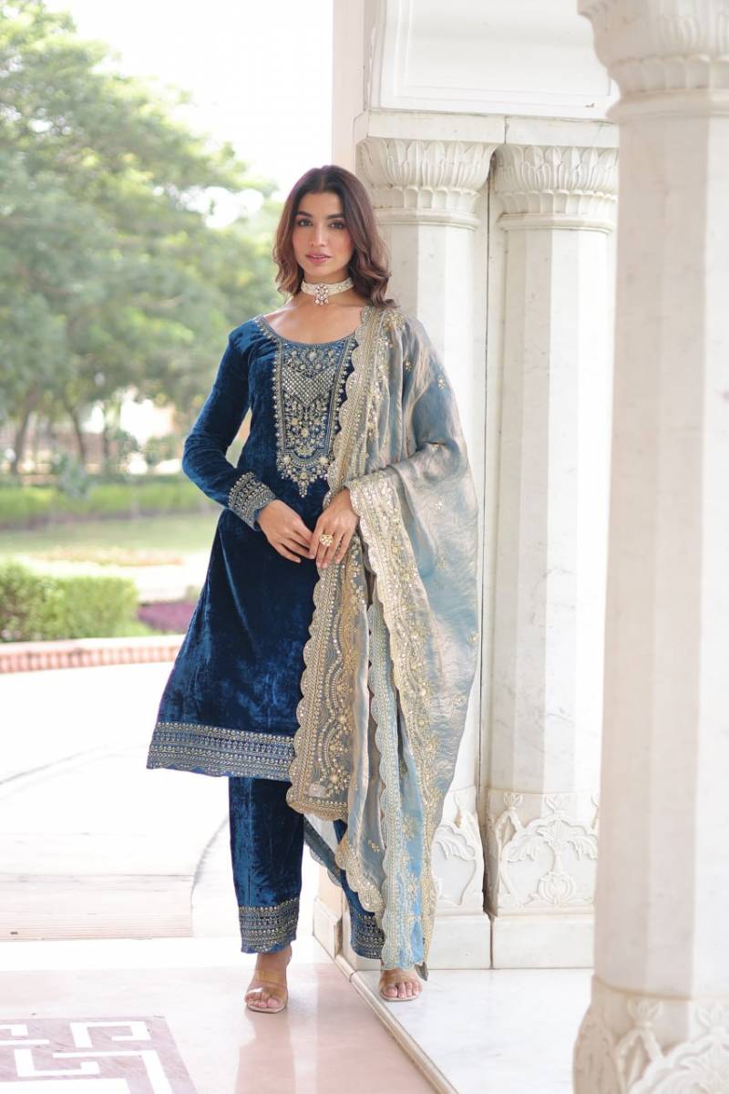 Lw 9301 Velvet Embroidered Designer Kurti Set Collection