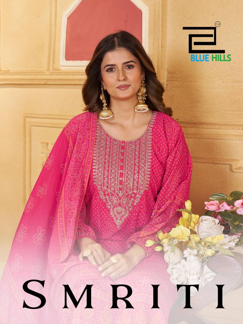 Blue Hills Smriti Chiffon Digital Print Embroidery Top Bottom And Dupatta