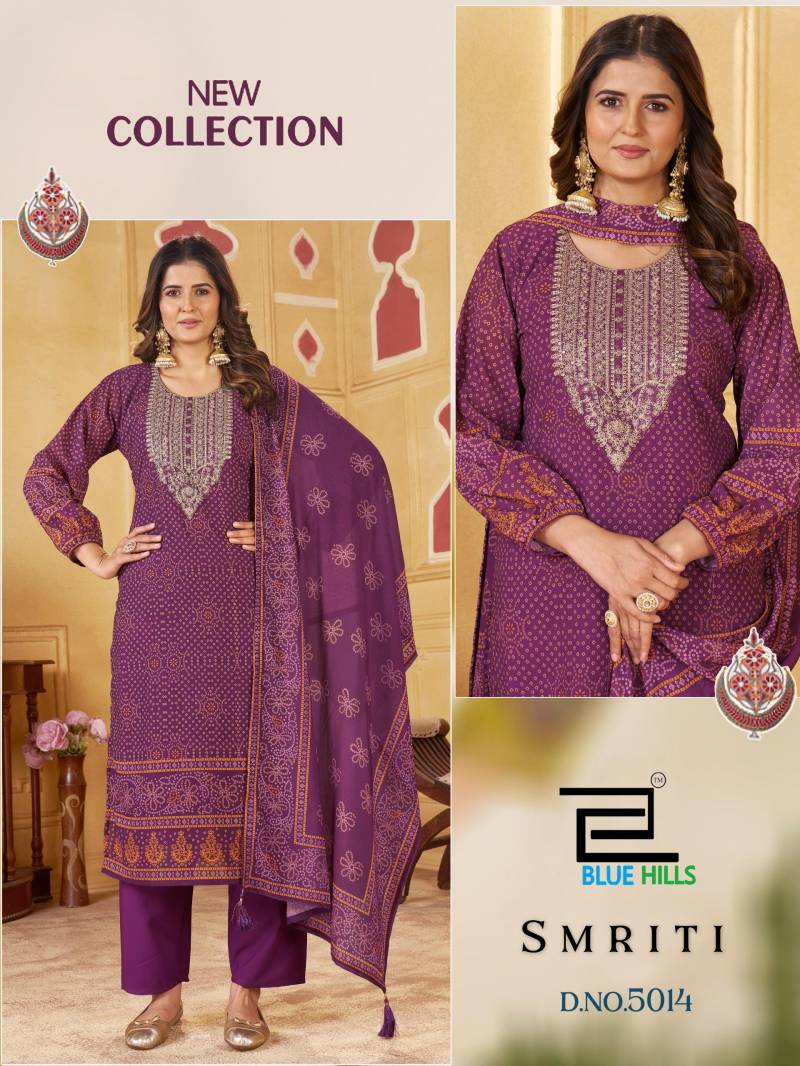 Blue Hills Smriti Chiffon Digital Print Embroidery Top Bottom And Dupatta