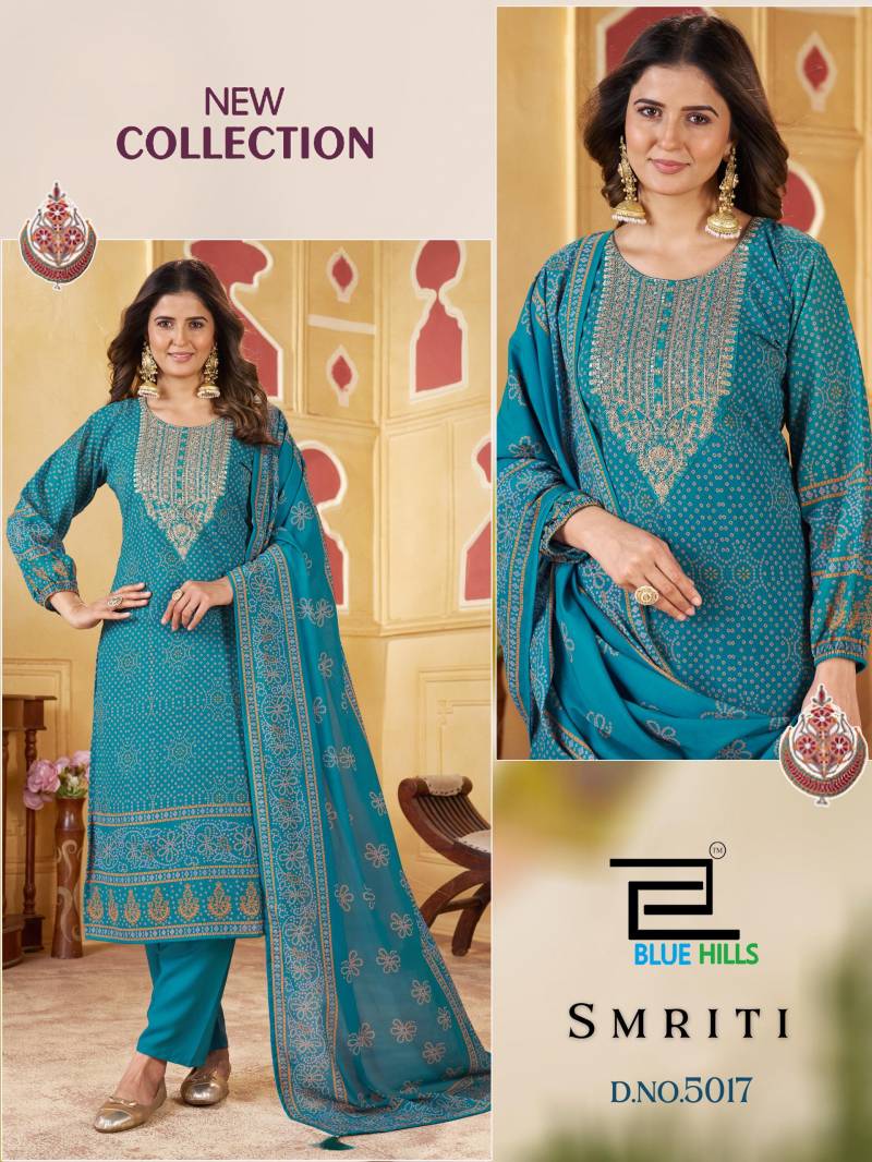 Blue Hills Smriti Chiffon Digital Print Embroidery Top Bottom And Dupatta